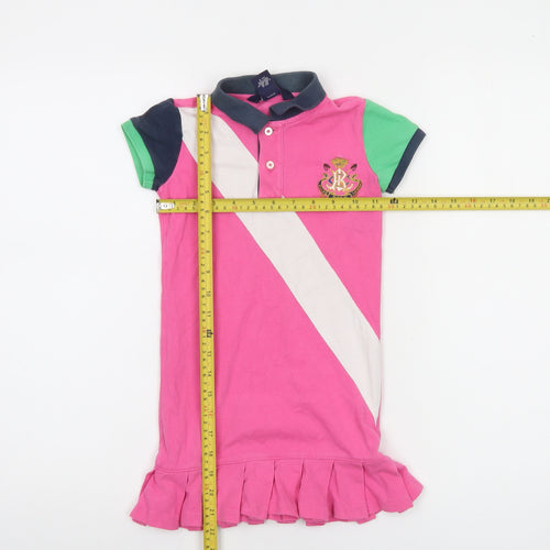 Ralph Lauren Girls Pink Polo Dress Size 5 Short Sleeve Collared Pleated Hem
