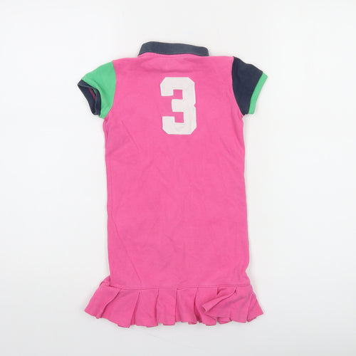 Ralph Lauren Girls Pink Polo Dress Size 5 Short Sleeve Collared Pleated Hem