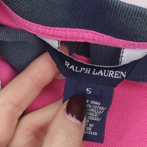 Ralph Lauren Girls Pink Polo Dress Size 5 Short Sleeve Collared Pleated Hem