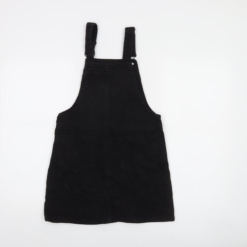 Forever 21 Girls Black Cotton Pinafore Dress 13-14 Years Adjustable 'Girl Power'