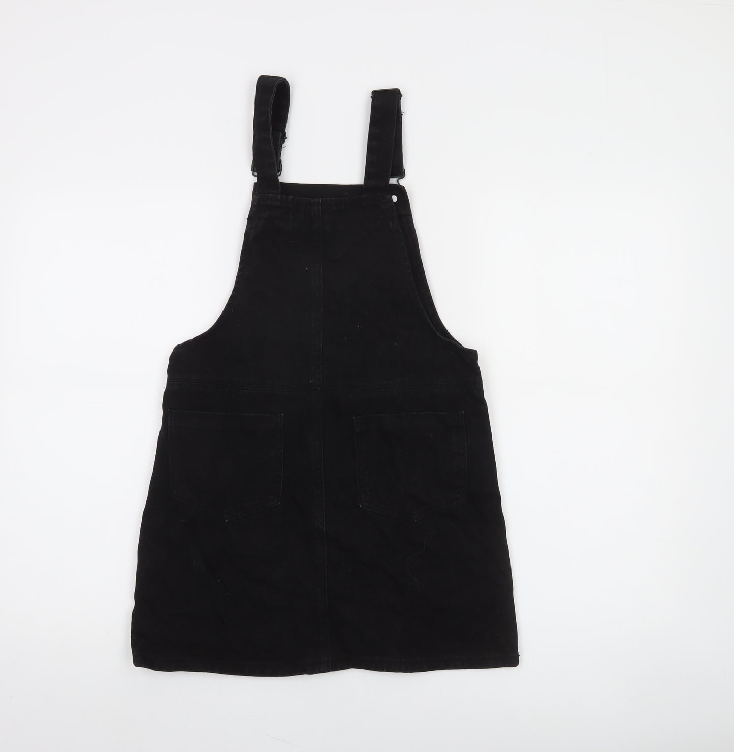Forever 21 Girls Black Cotton Pinafore Dress 13-14 Years Adjustable 'Girl Power'