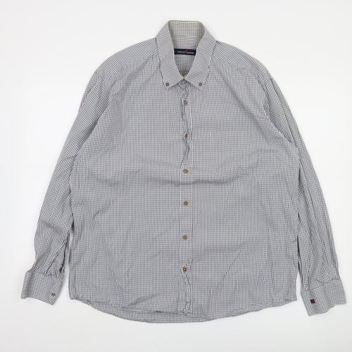 Tricot Marine Men's Grey Check Button-Down Cotton Shirt XL
