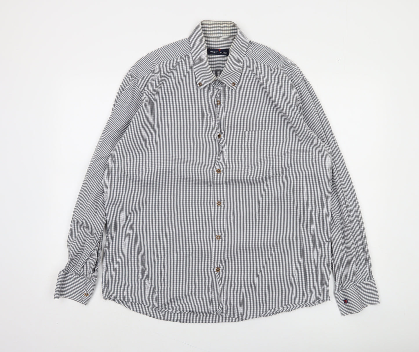 Tricot Marine Men's Grey Check Button-Down Cotton Shirt XL