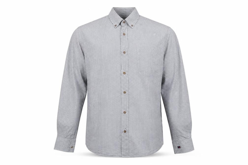 Front view of Tricot Marine Men's Grey Check Button-Down Cotton Shirt XL