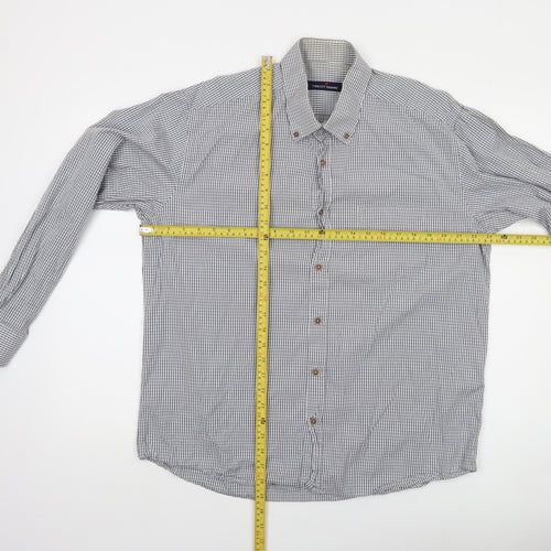 Tricot Marine Men's Grey Check Button-Down Cotton Shirt XL