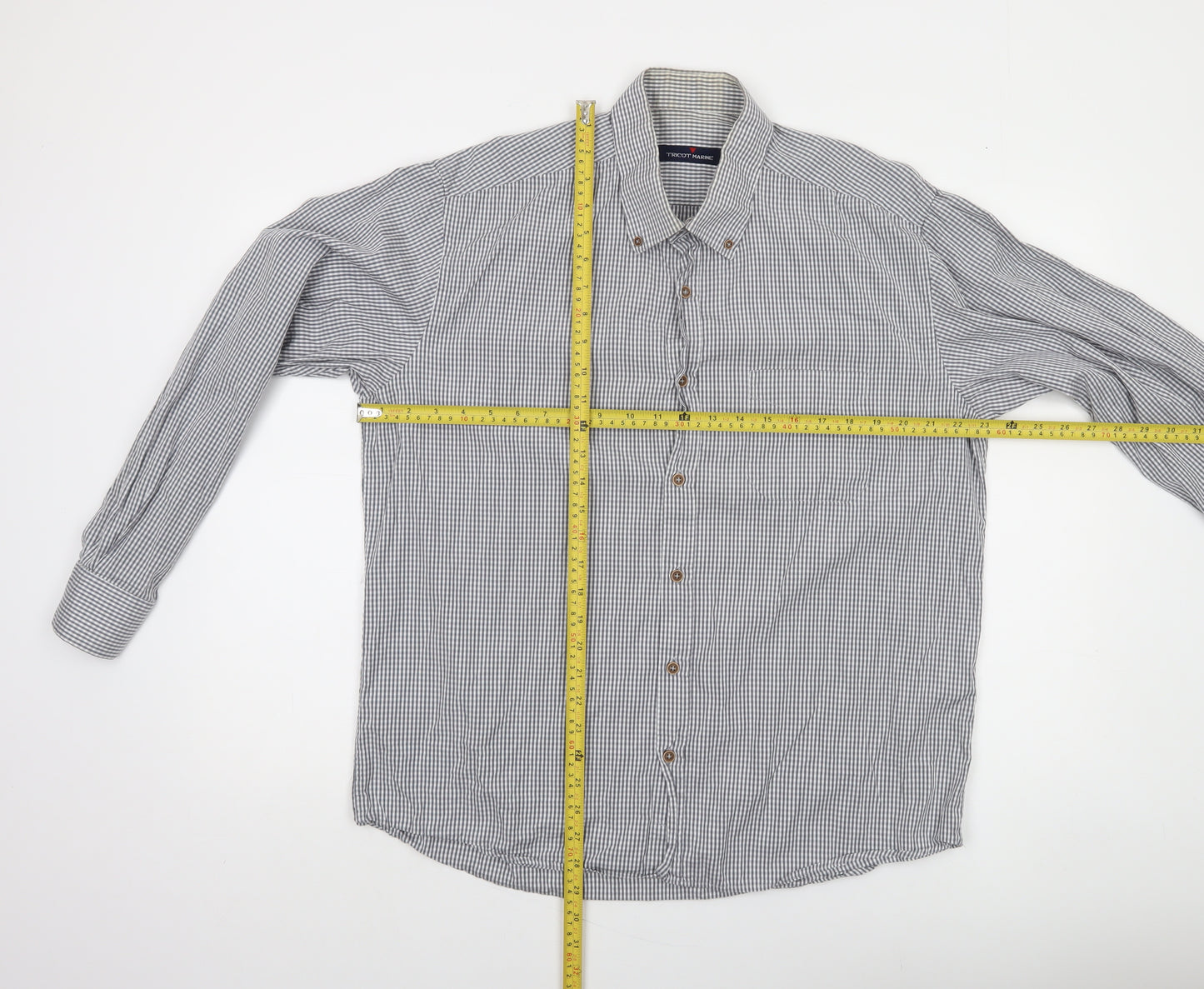 Tricot Marine Men's Grey Check Button-Down Cotton Shirt XL