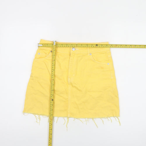 Topshop Women Yellow Denim Mini Skirt UK 8 Frayed Hem Casual