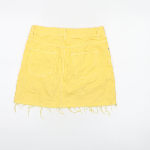 Topshop Women Yellow Denim Mini Skirt UK 8 Frayed Hem Casual