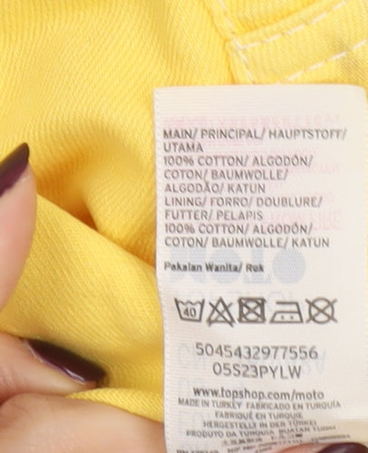 Topshop Women Yellow Denim Mini Skirt UK 8 Frayed Hem Casual