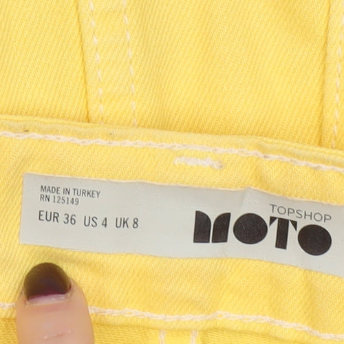 Topshop Women Yellow Denim Mini Skirt UK 8 Frayed Hem Casual
