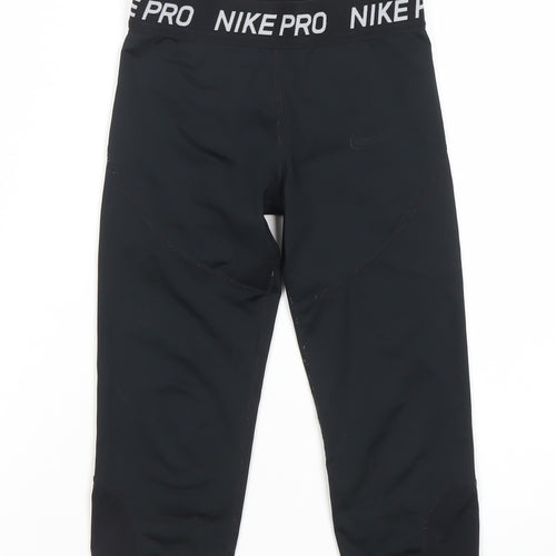 Nike Girls Black Pro Cropped Compression Leggings S Activewear Trousers