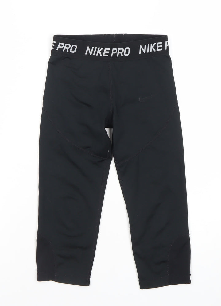 Nike Girls Black Pro Cropped Compression Leggings S Activewear Trousers