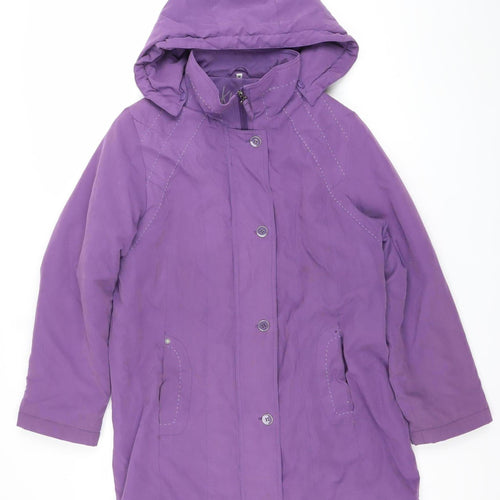 Klass Collection Women’s Purple Hooded Rain Jacket Size M Mid-Length Water Resistant