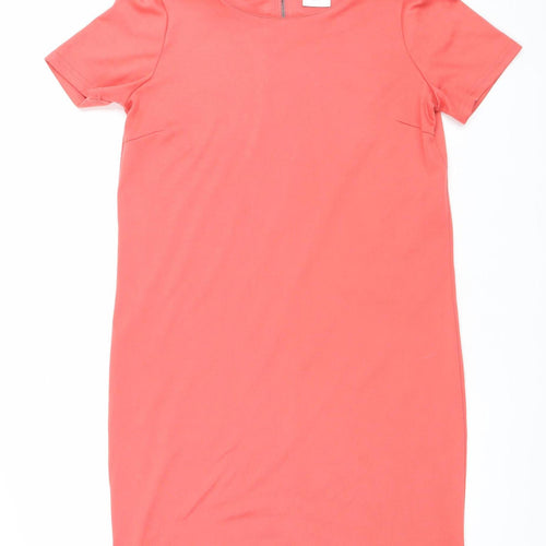 Vila Women's Pink Shift Knee Length Short Sleeve Dress S