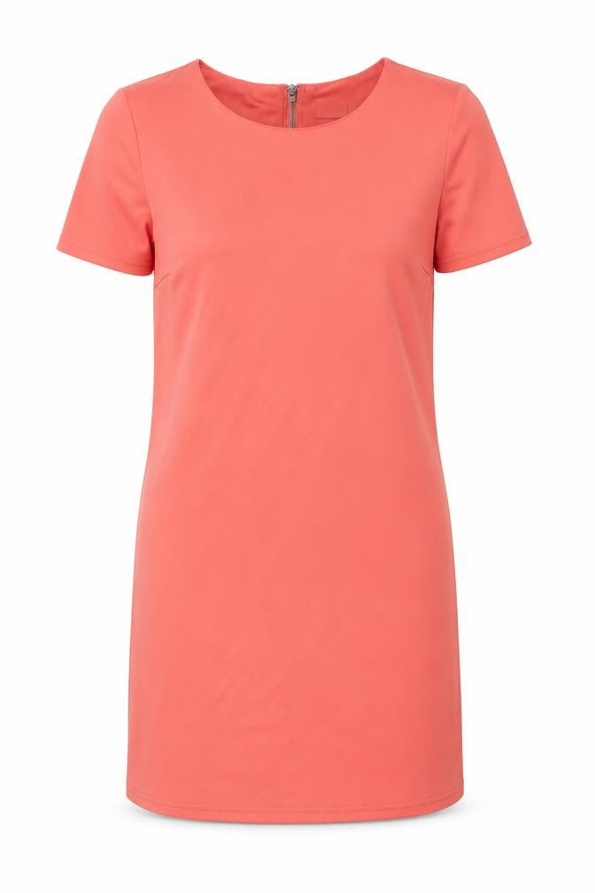 Front view of VILA Women's Pink Shift Knee Length Short Sleeve Dress S
