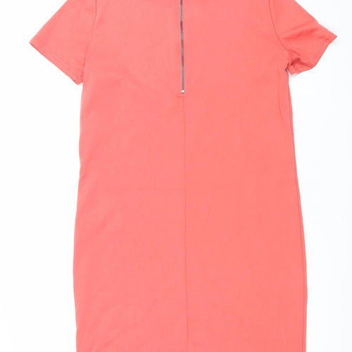 Vila Women's Pink Shift Knee Length Short Sleeve Dress S