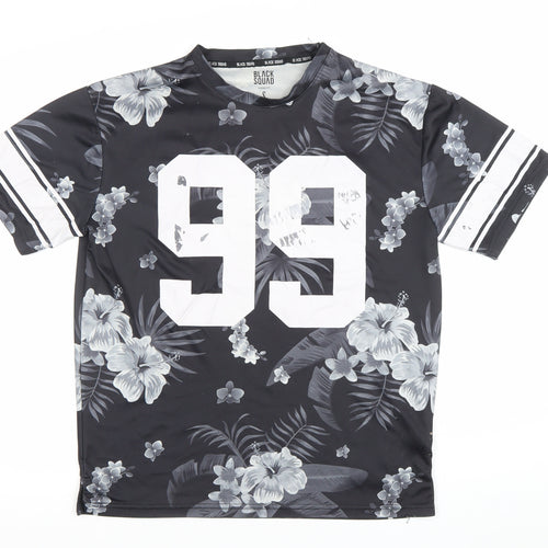 Black Squad Men’s Black Floral Number 99 Loose Fit T-Shirt Size S