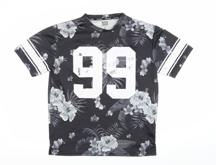 Black Squad Men’s Black Floral Number 99 Loose Fit T-Shirt Size S