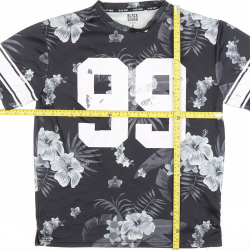 Black Squad Men’s Black Floral Number 99 Loose Fit T-Shirt Size S