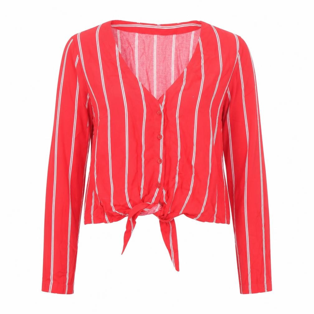 H&M Divided Women Red Striped Cropped Viscose Blouse UK 8