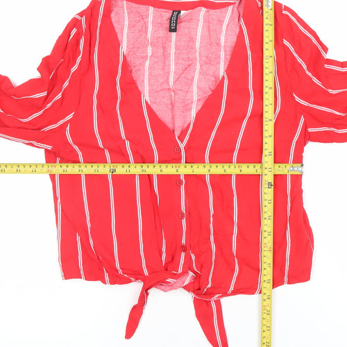 H&M Divided Women Red Striped Cropped Viscose Blouse UK 8
