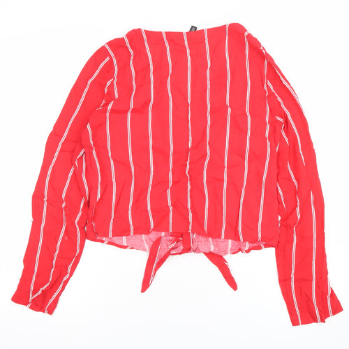 H&M Divided Women Red Striped Cropped Viscose Blouse UK 8