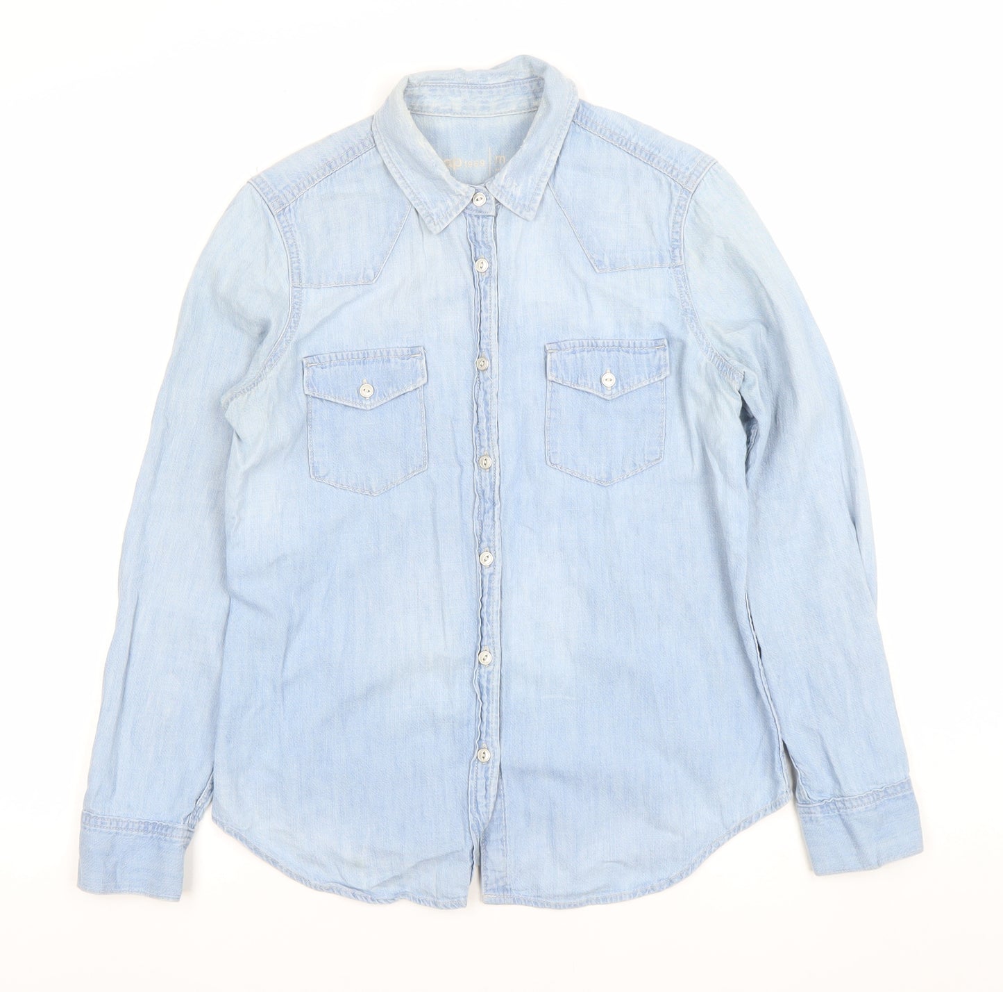 Gap Women Blue Denim Button-Up Long Sleeve Shirt M
