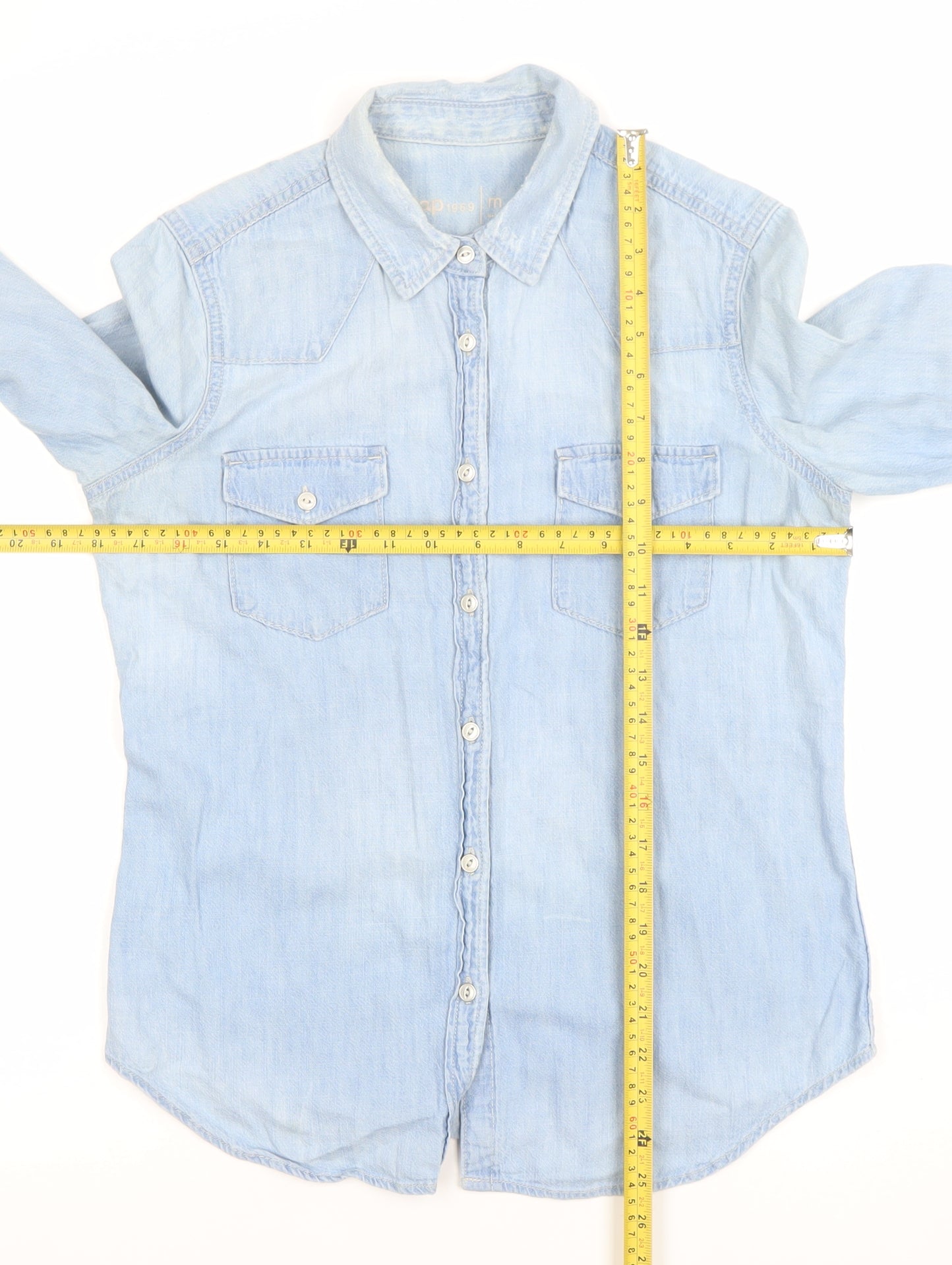 Gap Women Blue Denim Button-Up Long Sleeve Shirt M