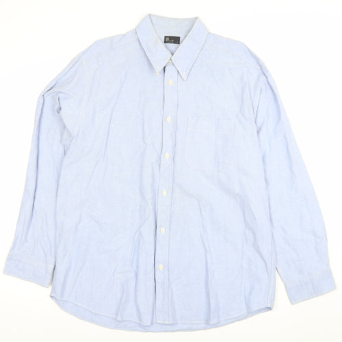 BHS Mens Blue Long Sleeve Cotton Button-Down Dress Shirt Size L
