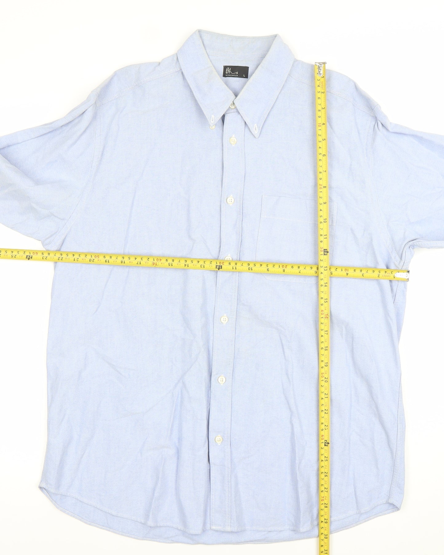 BHS Mens Blue Long Sleeve Cotton Button-Down Dress Shirt Size L