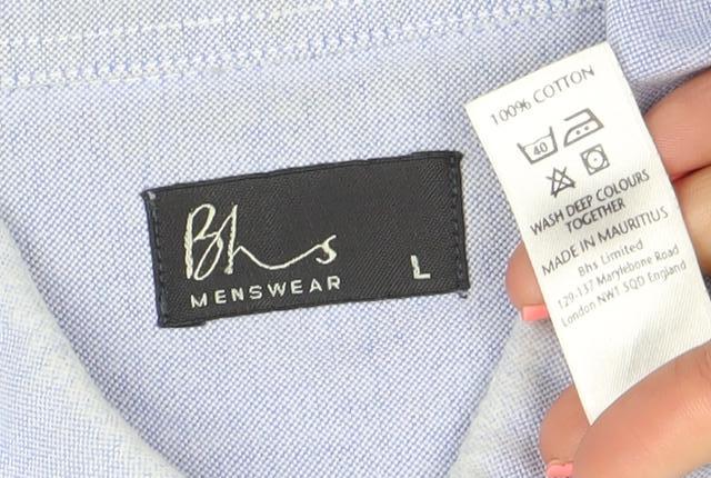 BHS Mens Blue Long Sleeve Cotton Button-Down Dress Shirt Size L