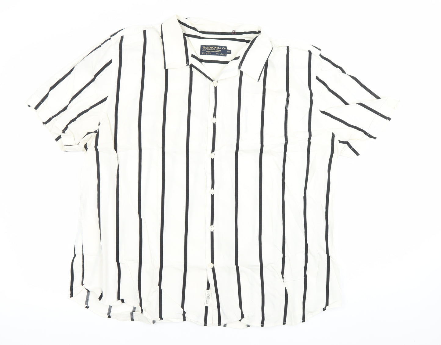 Hammond & Co Men's White Striped 2XL Cotton Short Sleeve Shirt