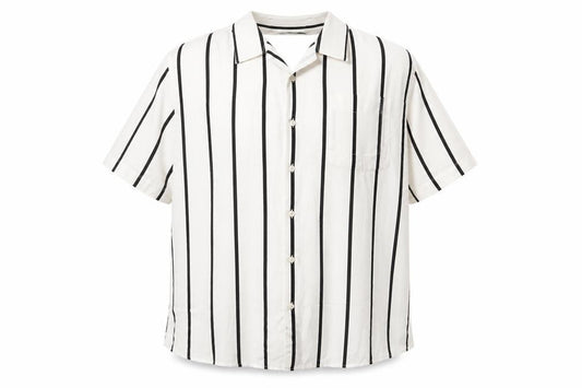 Front view of Hammond & Co Men's White Striped 2XL Cotton Short Sleeve Shirt