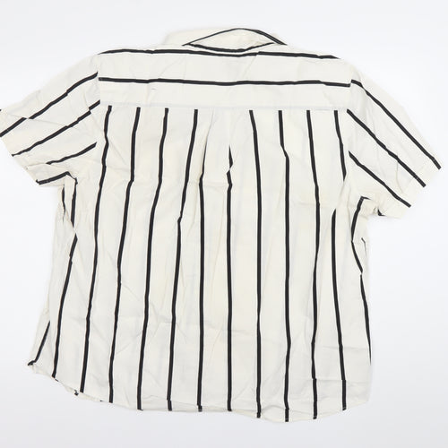 Hammond & Co Men's White Striped 2XL Cotton Short Sleeve Shirt