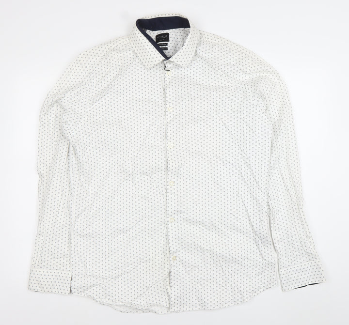 SELECTED HOMME Men's White Slim Fit Easy Iron Geometric Print Dress Shirt M