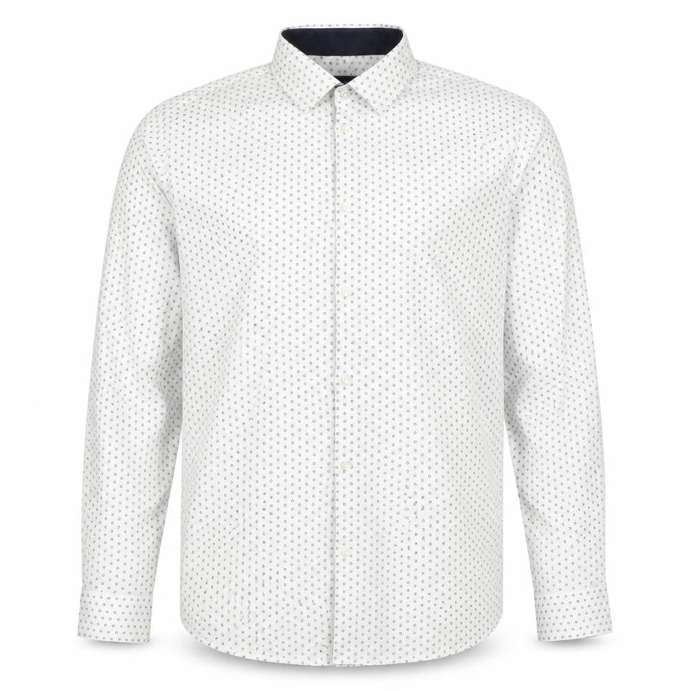 SELECTED HOMME Men's White Slim Fit Easy Iron Geometric Print Dress Shirt M