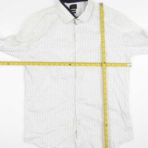 SELECTED HOMME Men's White Slim Fit Easy Iron Geometric Print Dress Shirt M