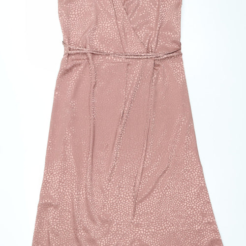 Next Women’s Pink Animal Print Satin Midi Wrap Dress Size 8