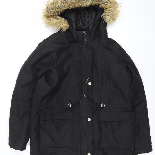 Noisy May Women's Black Faux Fur Hooded Parka Coat Size M