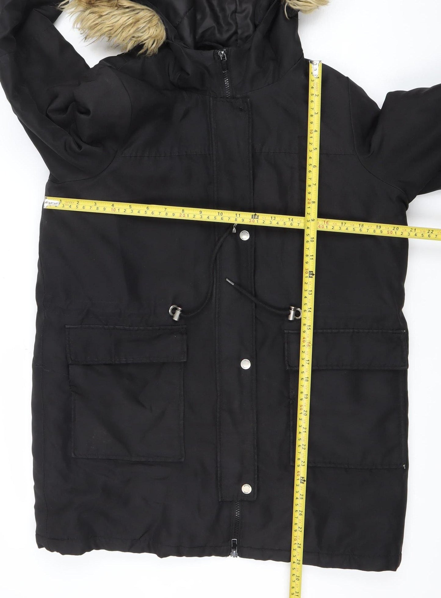 Noisy May Women's Black Faux Fur Hooded Parka Coat Size M
