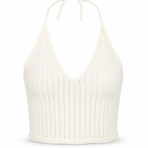 Bershka Womens Ivory Cropped Knit Halter Tank Top M