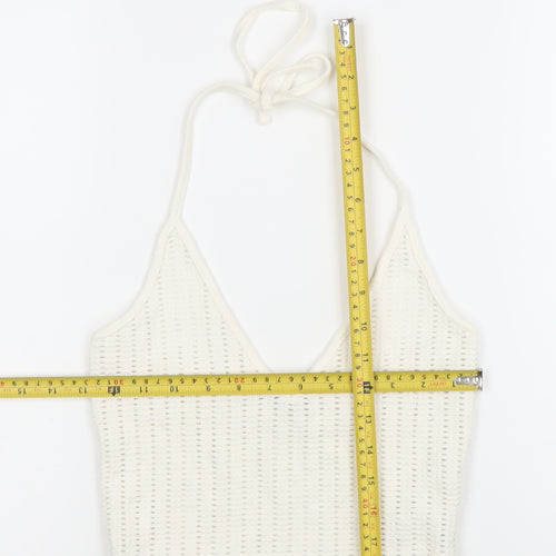 Bershka Womens Ivory Cropped Knit Halter Tank Top M