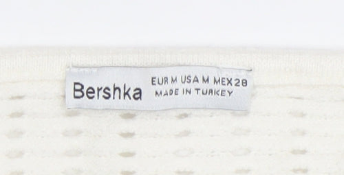 Bershka Womens Ivory Cropped Knit Halter Tank Top M