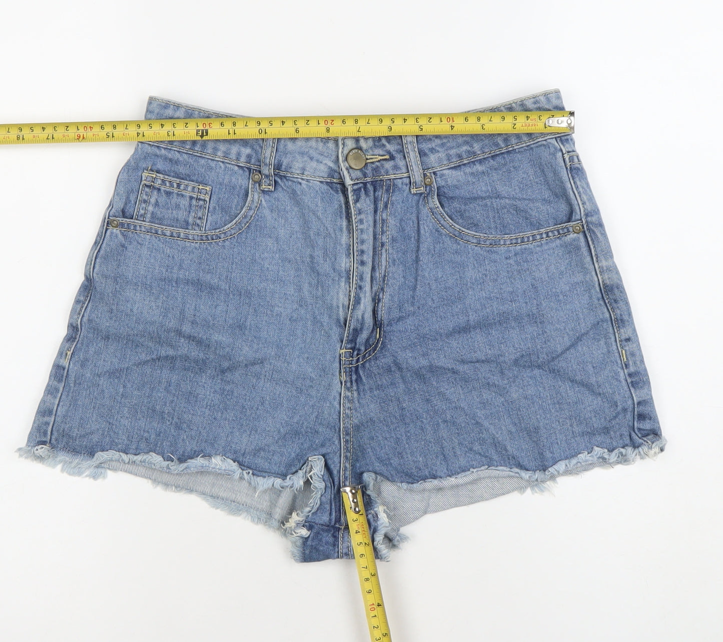 6IXTY8IGHT Women Blue Denim Cut-Off Shorts Size 10 High Rise