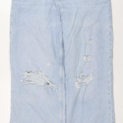 Denim Co. Women's Blue Wide-Leg Distressed Jeans Size 14
