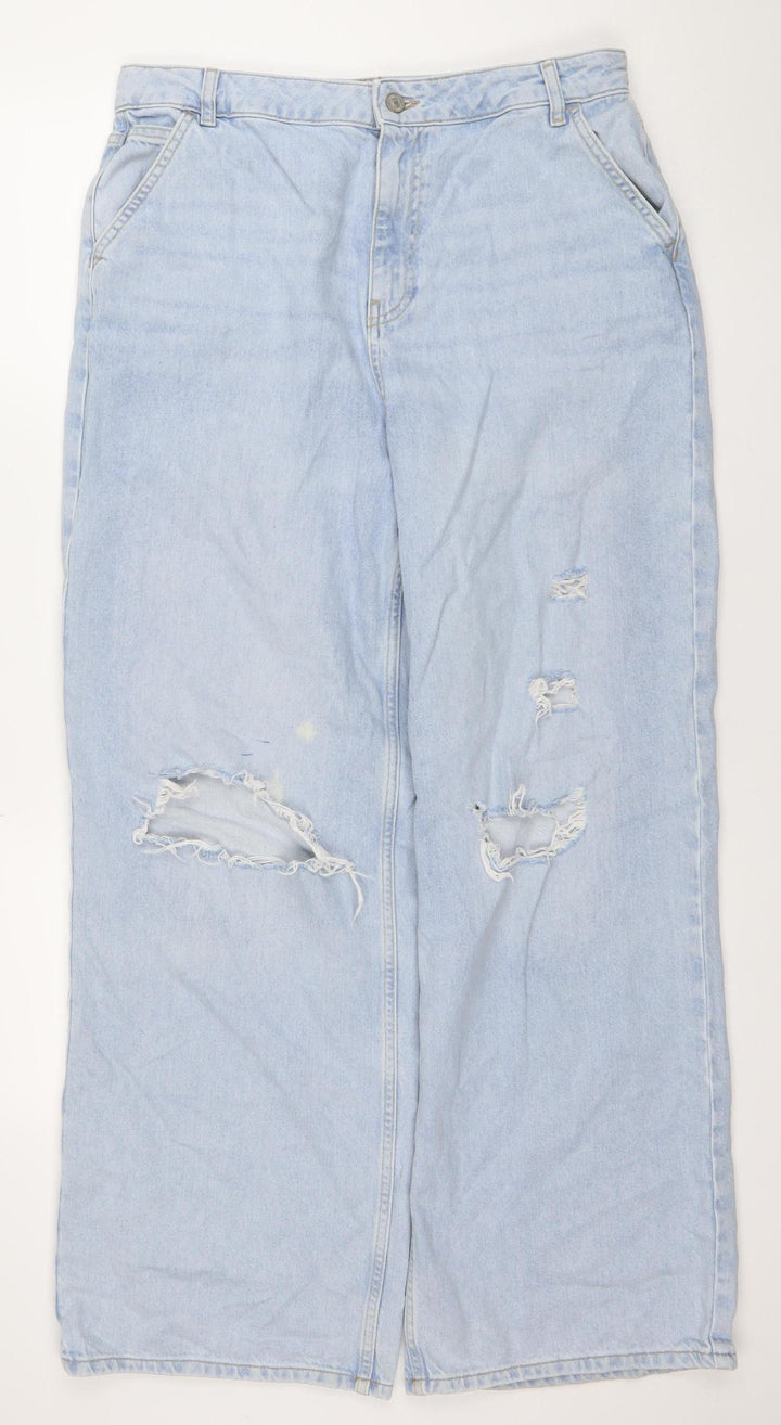 Denim Co. Women's Blue Wide-Leg Distressed Jeans Size 14