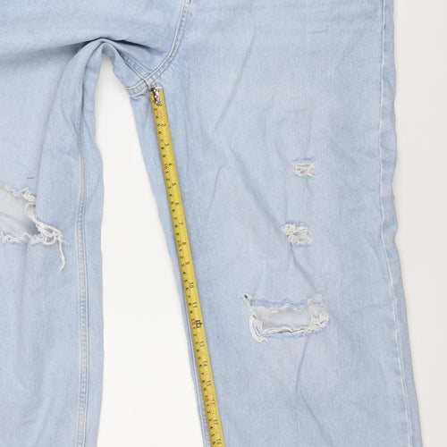 Denim Co. Women's Blue Wide-Leg Distressed Jeans Size 14