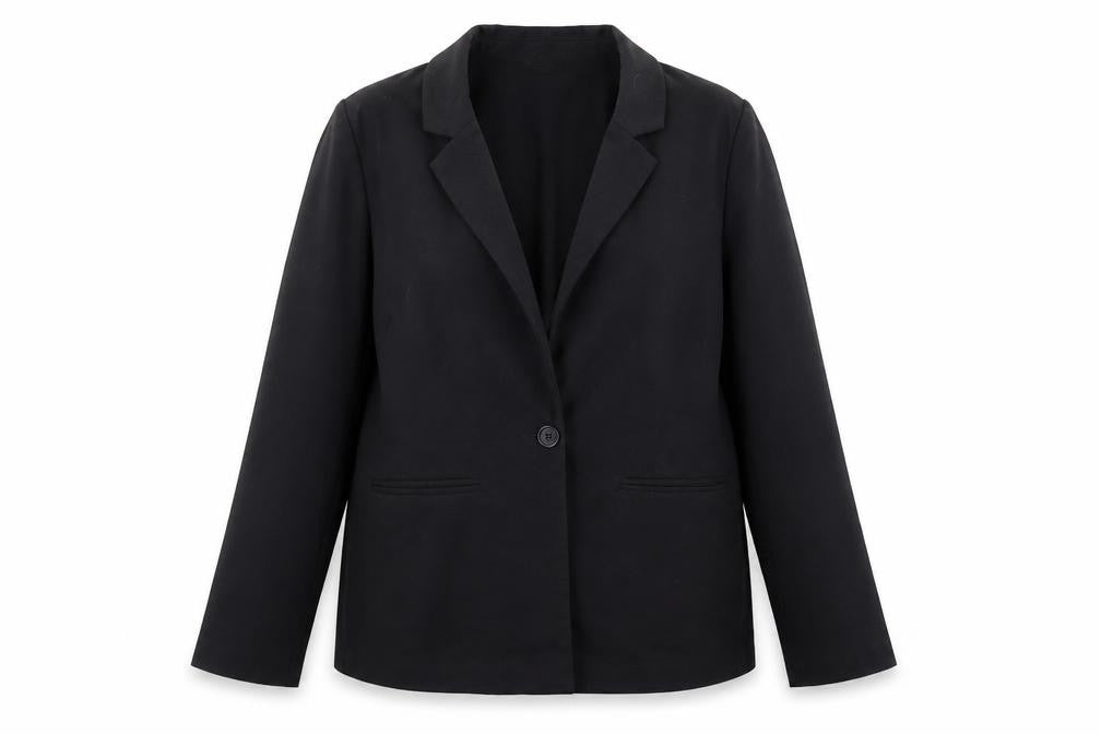 Front view of H&M Divided Women's Black Single-Breasted Blazer, size 12