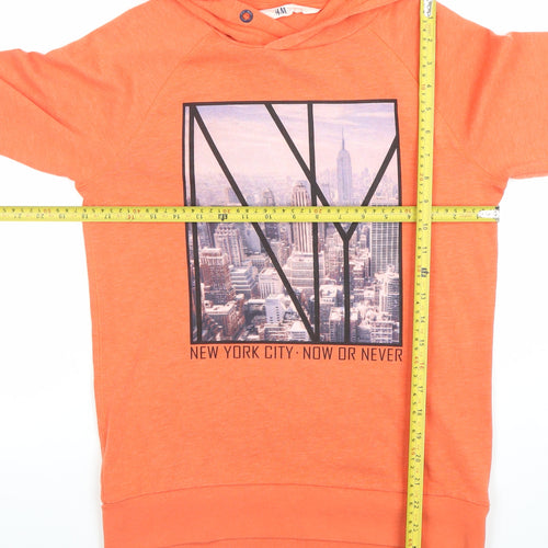 H&M Boys Orange Graphic Pullover Hoodie Size 12-14 Years Cotton Blend