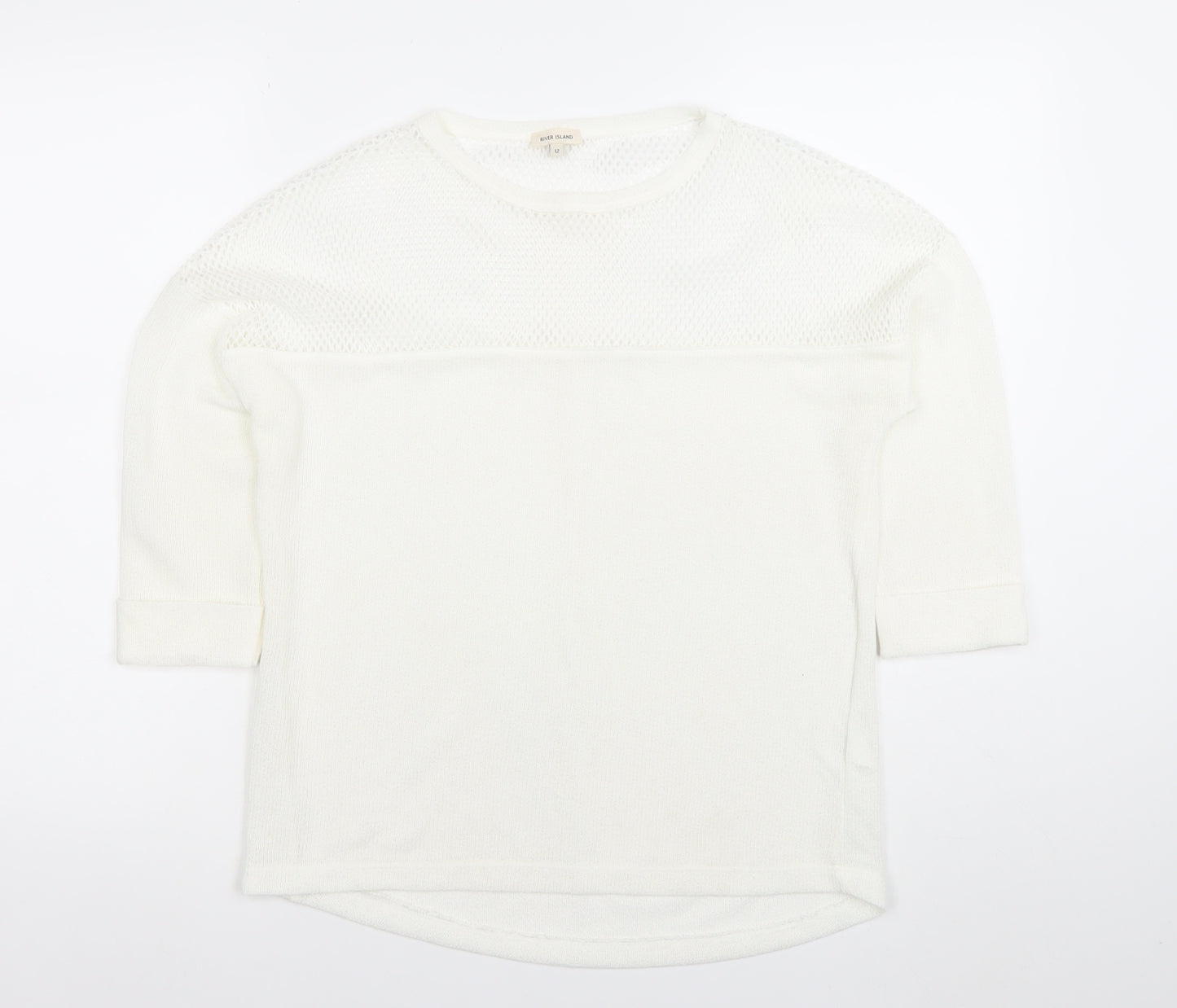 River Island Women’s White Knit Blouse Size 12 3/4 Sleeve